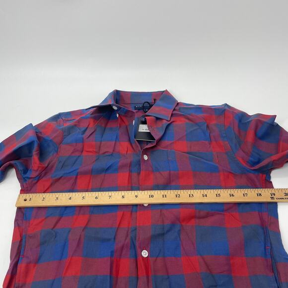 New FIVE FOUR Mens Long Sleeve Plaid Shirt  Size S Shacket Pockets Red Blue - Picture 7 of 8